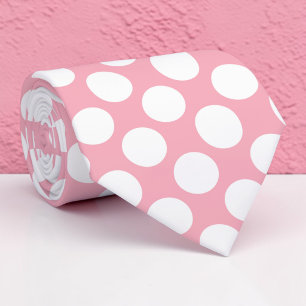 Witte polka stippen op roze maatwerk stropdas