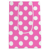Witte polka stippen op roze medium cadeauzakje (Achterkant)
