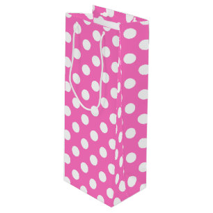 Witte polka stippen op roze wijn cadeautas
