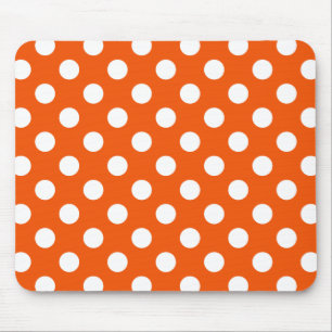 Witte polka stippen op sinaasappel muismat