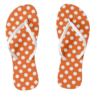 Witte polka stippen op sinaasappel teenslippers