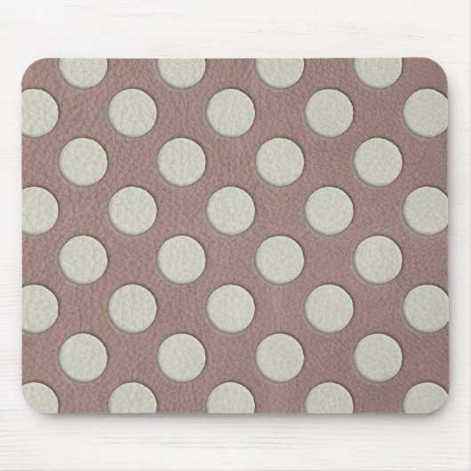 Witte polka stippen op taupe leerprint muismat (Voorkant)