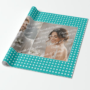 Witte polka stippen op turquoise – Persoonlijke tr Cadeaupapier