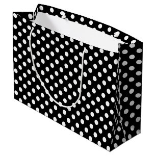 Witte polka stippen op zwarte achtergrond groot cadeauzakje