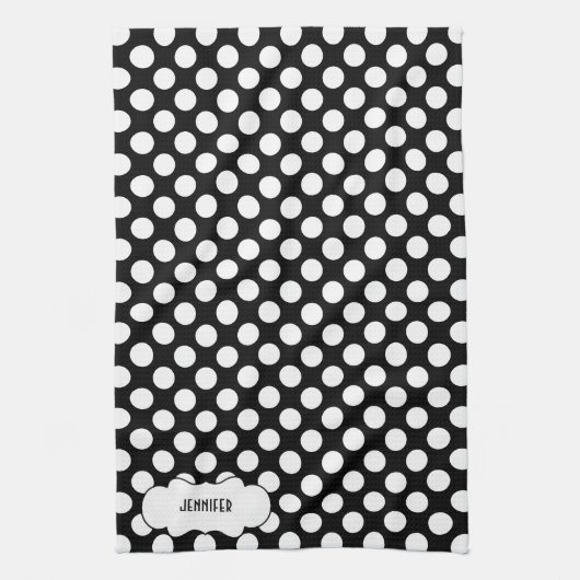 Witte Polkadot op zwarte achtergrond 2 Theedoek (Verticaal)