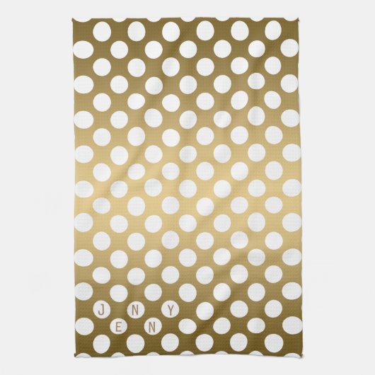 Witte Polkadot over gouden achtergrond Theedoek (Verticaal)