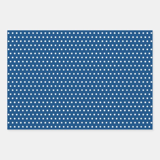 Witte Polkadots Chevron strepen op Frans blauw Inpakpapier Vel (Voorkant)