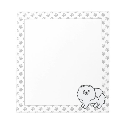Witte Pomeranian Lieve Cartoon Hond Notitieblok (Voorkant)