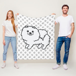 Witte Pomeranian Lieve Cartoonhond & Pootjes Fleece Deken