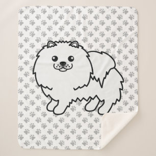 Witte Pomeranian Lieve Cartoonhond & Pootjes Sherpa Deken