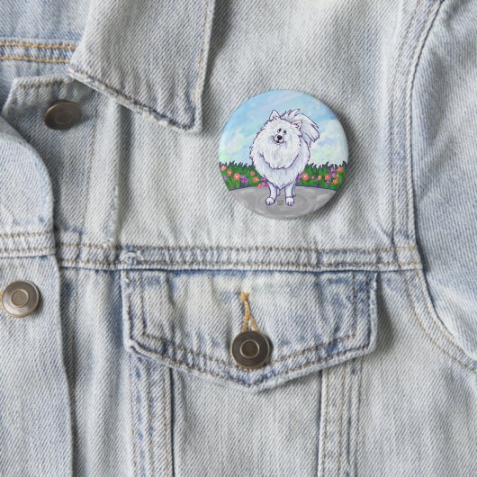 Witte pommeren Gifts & Accessoires Ronde Button 5,7 Cm (In situ)