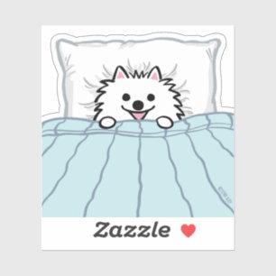 Witte pommeren Schattige hond geplukt in bed Sticker
