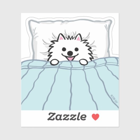 Witte pommeren Schattige hond geplukt in bed Sticker (Vel)