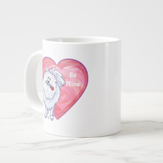 Witte Pommeren Valentijnsdag Extra Grote Mok (Voorkant links)