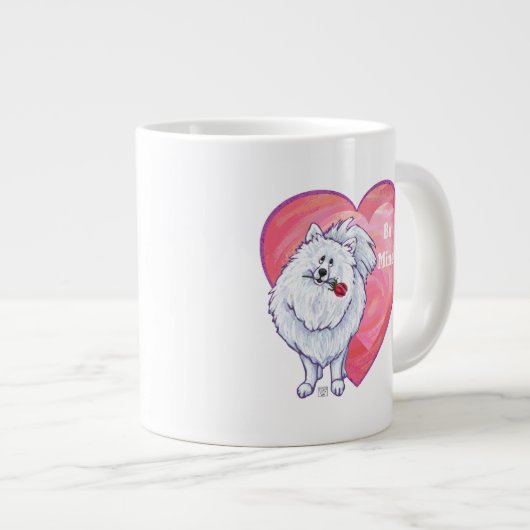 Witte Pommeren Valentijnsdag Extra Grote Mok (Voorkant rechts)