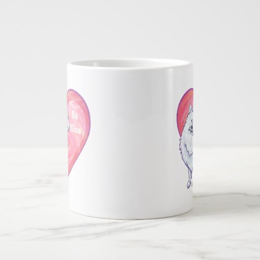 Witte Pommeren Valentijnsdag Extra Grote Mok (Voorkant)