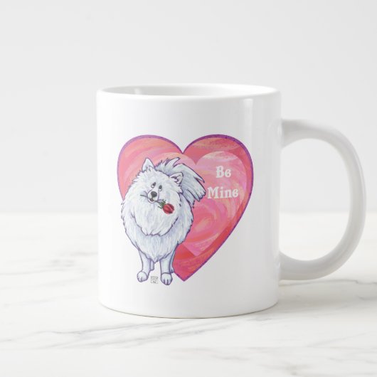 Witte Pommeren Valentijnsdag Extra Grote Mok (Rechts)