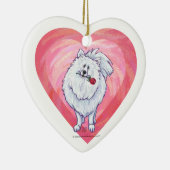 Witte Pommeren Valentijnsdag Keramisch Ornament (Rechts)