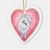 Witte Pommeren Valentijnsdag Keramisch Ornament (Links)