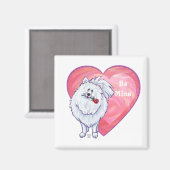 Witte Pommeren Valentijnsdag Magneet (Voorkant / Achterkant)