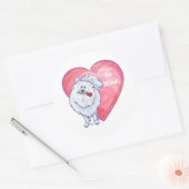 Witte Pommeren Valentijnsdag Ronde Sticker (Envelop)