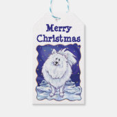 Witte pommerse kerstcadeautags cadeaulabel (Voorkant)