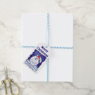 Witte pommerse kerstcadeautags cadeaulabel