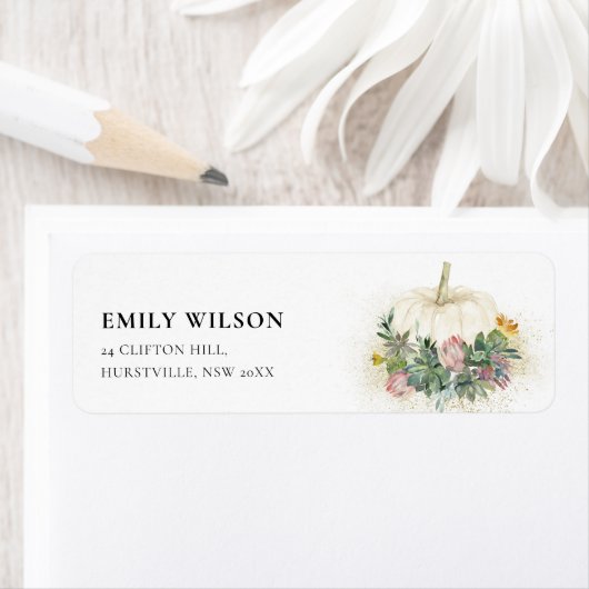 WITTE POMPKIN PINK PROTEA SUCCULENT FAUNA ADRES ETIKET (Insitu)