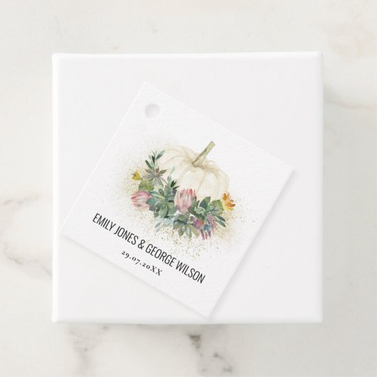 WITTE POMPKIN PINK PROTEA SUCCULENT FAUNA WEDING BEDANKJES LABELS (In situ)