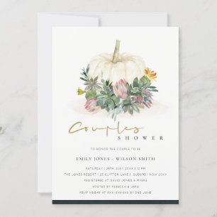 WITTE POMPKIN SUCCULENT FAUNA COUPLE SHOWER INVITE BEDANKKAART