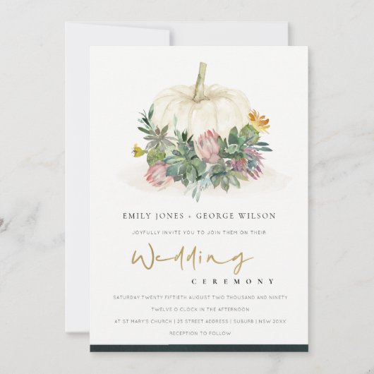 WITTE POMPKIN SUCCULENT FAUNA WEDDING INVITE BEDANKKAART (Voorkant)