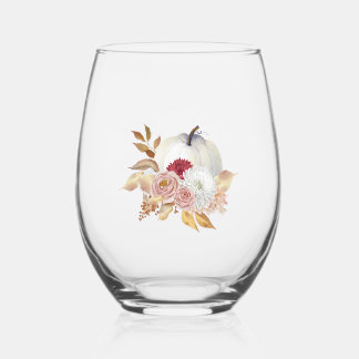 Witte Pompoen Bloemen Ontwerp Stemloos Wijnglas Zonder Voet