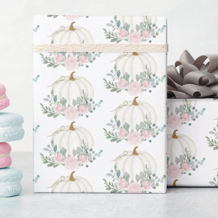 Witte Pompoen Bloemige Aquarel Baby Shower Cadeaupapier
