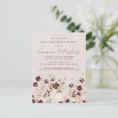 Witte pompoen Bourgondië Wildflower 18e verjaardag Uitnodiging Briefkaart (Staand voorkant)