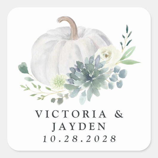 Witte Pompoen Elegant Sappige Herfst Chique Bruilo Vierkante Sticker (Voorkant)