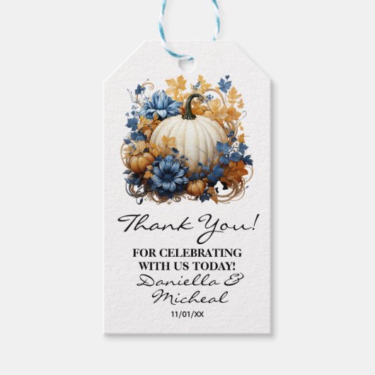 Witte Pompoen Elegante Herfst Tuin Cadeaulabel (Voorkant)