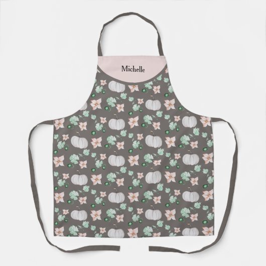 Witte pompoen en bloemen Waterverf kunstpatroon Schort (Voorkant)