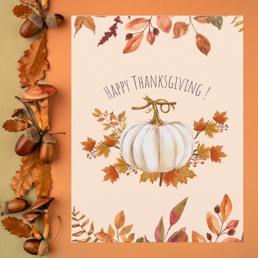 Witte pompoen en herfstbladeren Thanksgiving Briefkaart