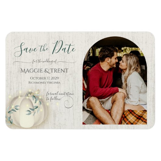 Witte pompoen en slingerlichtjes met foto magneet (Horizontaal)