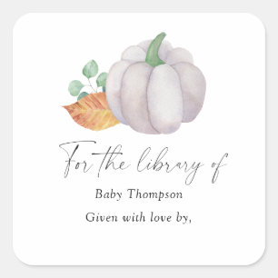Witte pompoen herfst - Baby Shower-boekplaat Vierkante Sticker