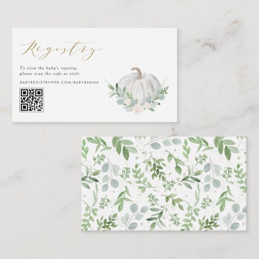 Witte Pompoen Herfst Baby shower QR Code Registry Informatiekaartje (Voorkant / Achterkant)