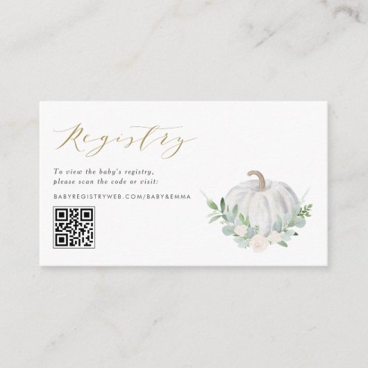 Witte Pompoen Herfst Baby shower QR Code Registry Informatiekaartje (Voorkant)
