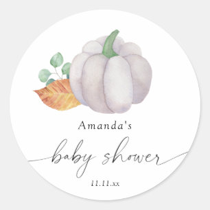 Witte pompoen herfst baby shower ronde sticker