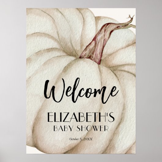 Witte Pompoen Herfst Baby shower Welkom Poster (Voorkant)