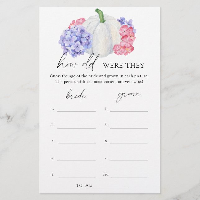 Witte pompoen - Hoe oud waren ze bruids spel (Voorkant)