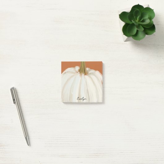 Witte pompoen met gepersonaliseerde naam post-it® notes (Kantoor)