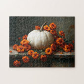 Witte pompoen Oranje goudsbloemen Legpuzzel (Horizontaal)