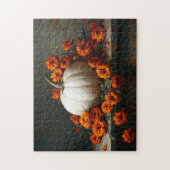 Witte pompoen Oranje goudsbloemen Legpuzzel (Verticaal)