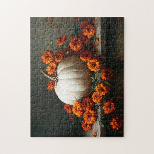 Witte pompoen Oranje goudsbloemen Legpuzzel (Verticaal)