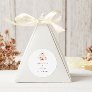 Witte Pompoen Paarse & Terracotta Bloemen Bruiloft Ronde Sticker